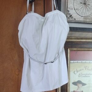 VENUS White And Black Strapless Swim Top with Belt In Front Sz 10